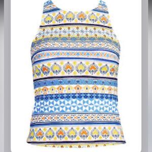 Land's End Plus Tankini Top High Neck Strappy Back White Mosiac Stripe Various